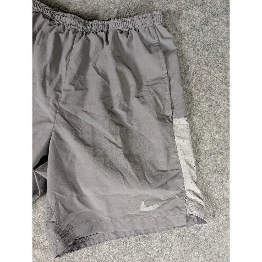 Nike Dri-FIT Mens Running Shorts Grey Mesh Side Panels Reflective Swoosh Logo